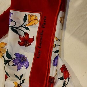 Guy Laroche paris scarf red floral scarf vintage classic 35×35